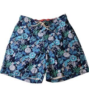 Nautica Blue Floral Sea Starfish Seahorses Swim Shorts Trunks Size L Lined